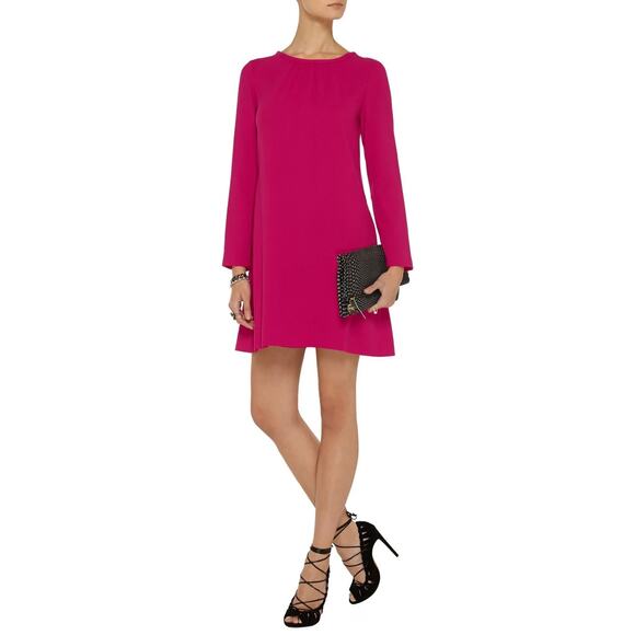 Goat Vanya Wool Crepe Barbie Pink Long Sleeve Sheath Dress Size US 4 UK 8 - Picture 1 of 12